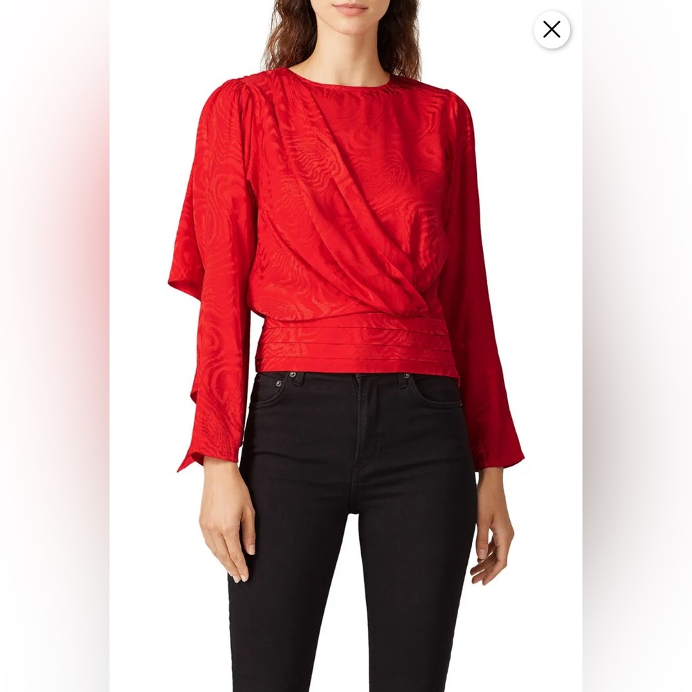 Ronny Kobo Gorgeous Red Long Sleeve Silk Top Size XS